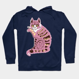 Cute Pink Folk Cat Hoodie